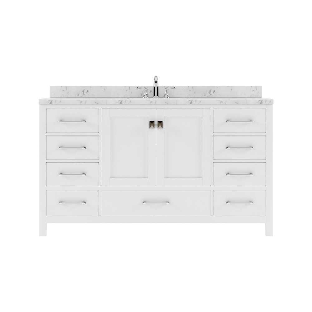 Caroline Avenue 60" Bath Vanity in White, Quartz Top, Sink, GS-50060-CMSQ-WH-NM