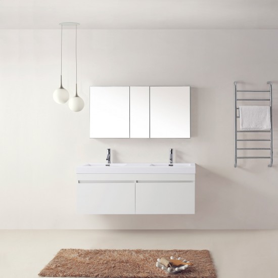 Zuri 55" Double Bath Vanity in White, Polymarble Top, Sinks, JD-50355-GW