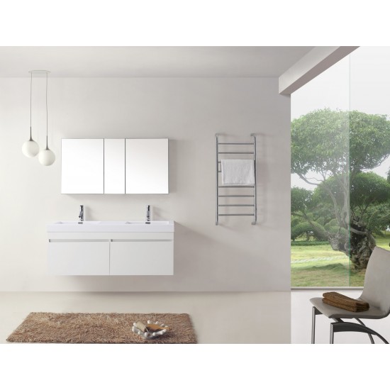 Zuri 55" Double Bath Vanity in White, Polymarble Top, Sinks, JD-50355-GW