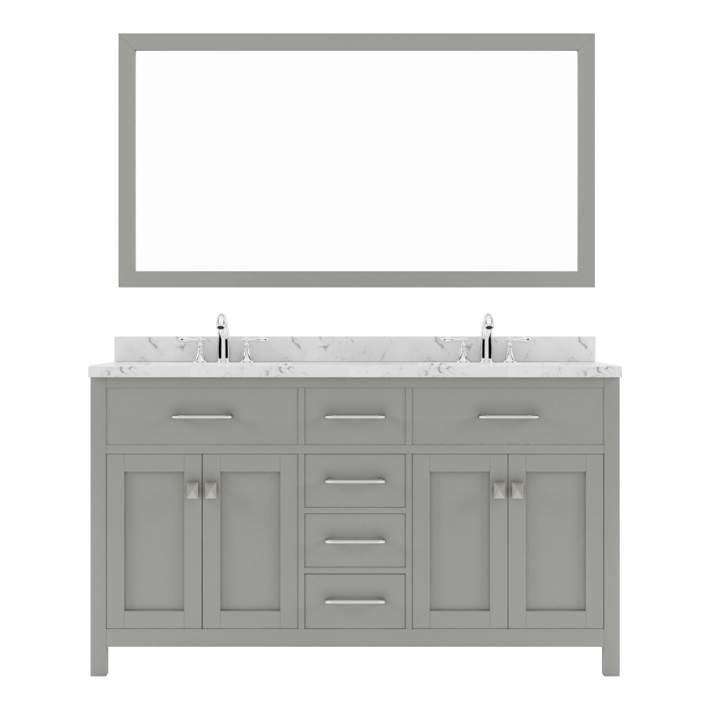 Caroline 60" Double Bath Vanity in Gray, Quartz Top, Sinks, MD-2060-CMRO-CG