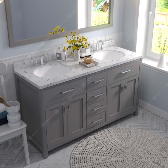 Caroline 60" Double Bath Vanity in Gray, Quartz Top, Sinks, MD-2060-CMRO-CG