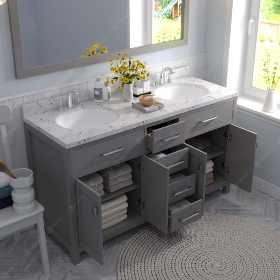 Caroline 60" Double Bath Vanity in Gray, Quartz Top, Sinks, MD-2060-CMRO-CG