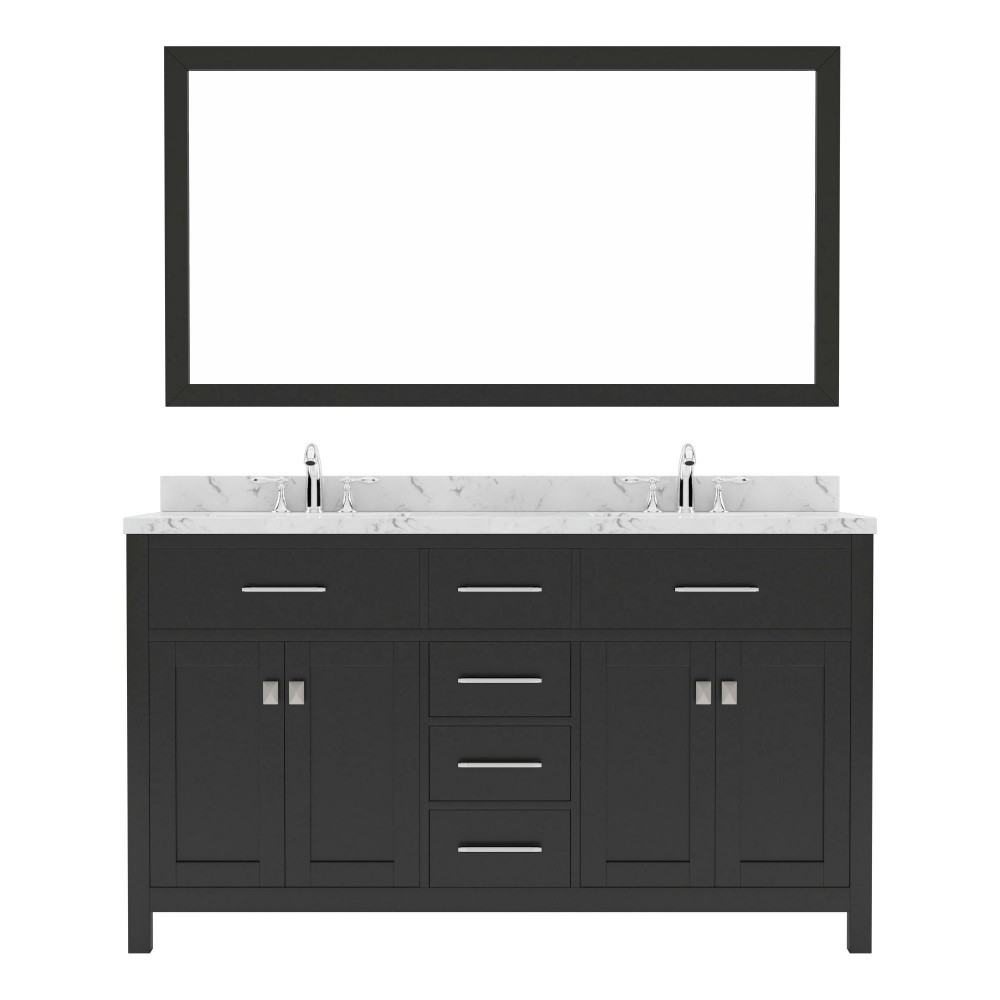 Caroline 60" Double Bath Vanity in Espresso, Quartz Top, Sinks, MD-2060-CMRO-ES