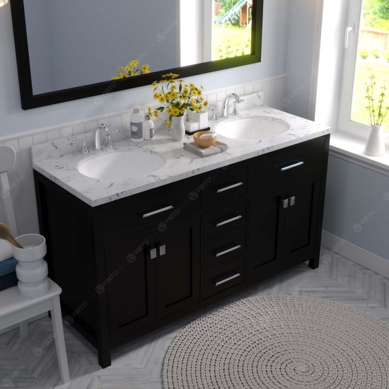Caroline 60" Double Bath Vanity in Espresso, Quartz Top, Sinks, MD-2060-CMRO-ES