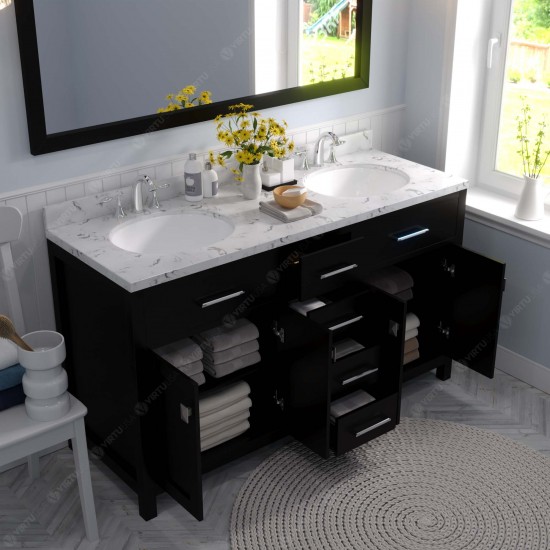 Caroline 60" Double Bath Vanity in Espresso, Quartz Top, Sinks, MD-2060-CMRO-ES