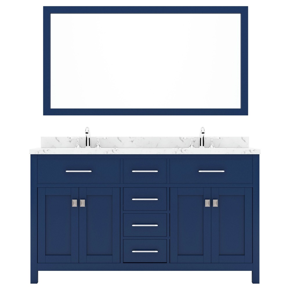 Caroline 60" Bath Vanity in French Blue, Quartz Top, Sinks, MD-2060-CMRO-FB-002
