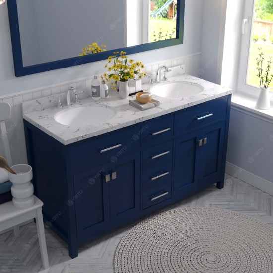 Caroline 60" Bath Vanity in French Blue, Quartz Top, Sinks, MD-2060-CMRO-FB-002