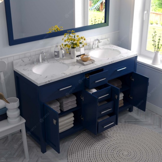 Caroline 60" Bath Vanity in French Blue, Quartz Top, Sinks, MD-2060-CMRO-FB-002