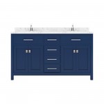 Caroline 60" Bath Vanity in French Blue, Quartz Top, Sinks, MD-2060-CMRO-FB-NM