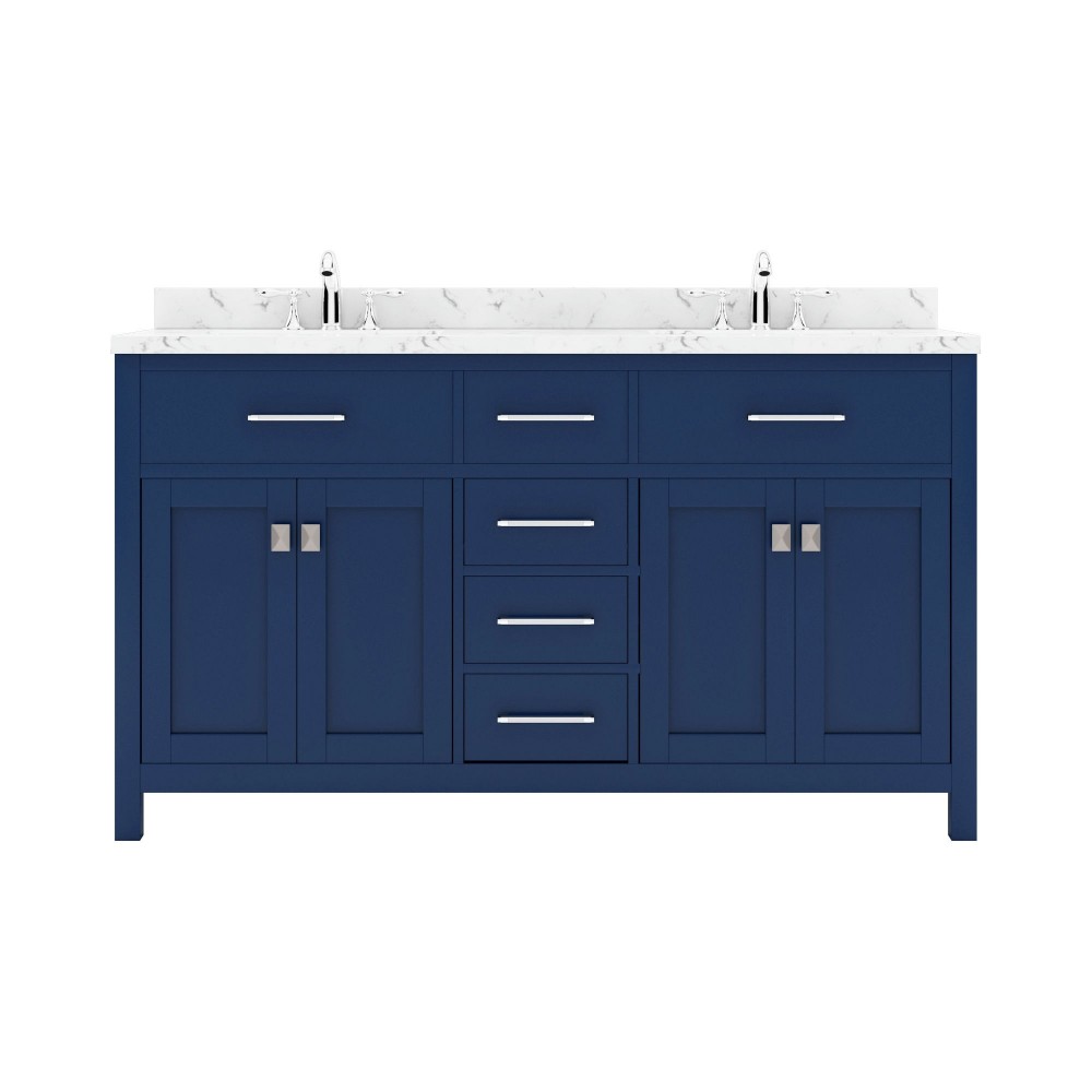 Caroline 60" Bath Vanity in French Blue, Quartz Top, Sinks, MD-2060-CMRO-FB-NM
