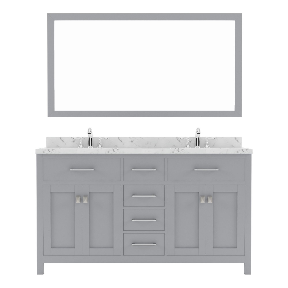 Caroline 60" Double Bath Vanity in Gray, Quartz Top, Sinks, MD-2060-CMRO-GR-001