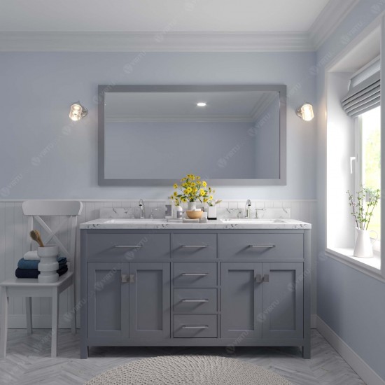 Caroline 60" Double Bath Vanity in Gray, Quartz Top, Sinks, MD-2060-CMRO-GR-001