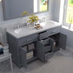 Caroline 60" Double Bath Vanity in Gray, Quartz Top, Sinks, MD-2060-CMRO-GR-001