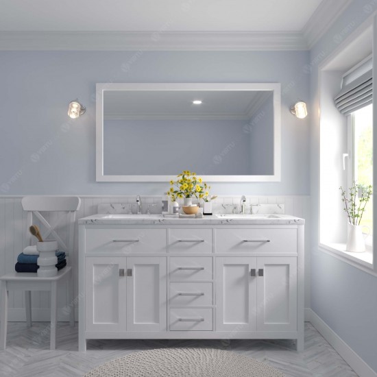 Caroline 60" Double Bath Vanity in White, Quartz Top, Sinks, MD-2060-CMRO-WH