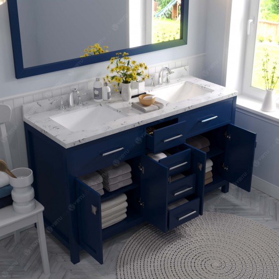 Caroline 60" Bath Vanity in French Blue, Quartz Top, Sinks, MD-2060-CMSQ-FB-001