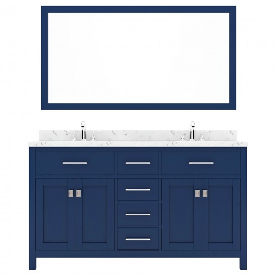 Caroline 60" Bath Vanity in French Blue, Quartz Top, Sinks, MD-2060-CMSQ-FB-002