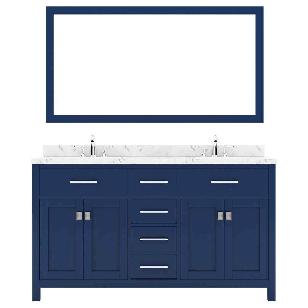 Caroline 60" Bath Vanity in French Blue, Quartz Top, Sinks, MD-2060-CMSQ-FB-002