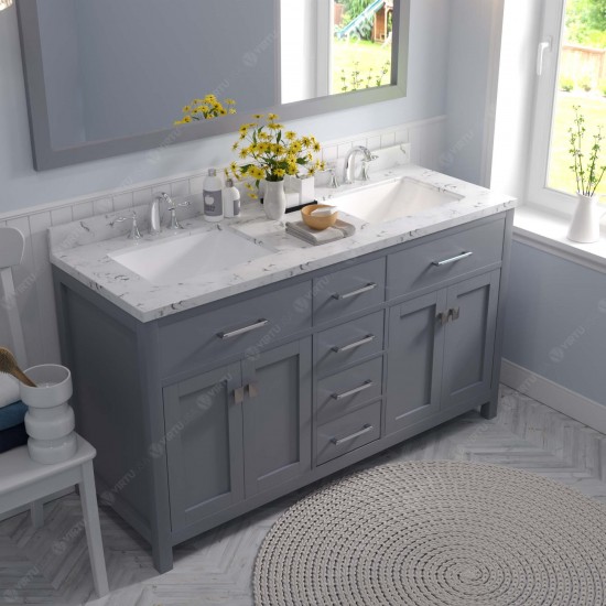 Caroline 60" Double Bath Vanity in Gray, Quartz Top, Sinks, MD-2060-CMSQ-GR-002