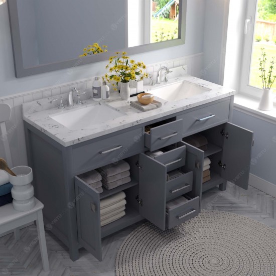 Caroline 60" Double Bath Vanity in Gray, Quartz Top, Sinks, MD-2060-CMSQ-GR-002