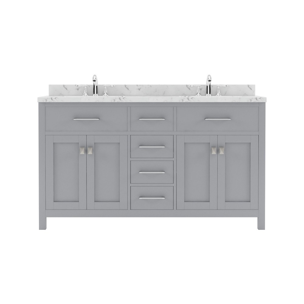 Caroline 60" Double Bath Vanity in Gray, Quartz Top, Sinks, MD-2060-CMSQ-GR-NM