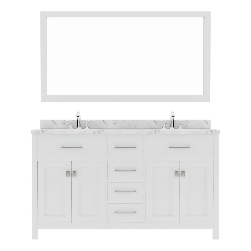 Caroline 60" Double Bath Vanity in White, Quartz Top, Sinks, MD-2060-CMSQ-WH-001