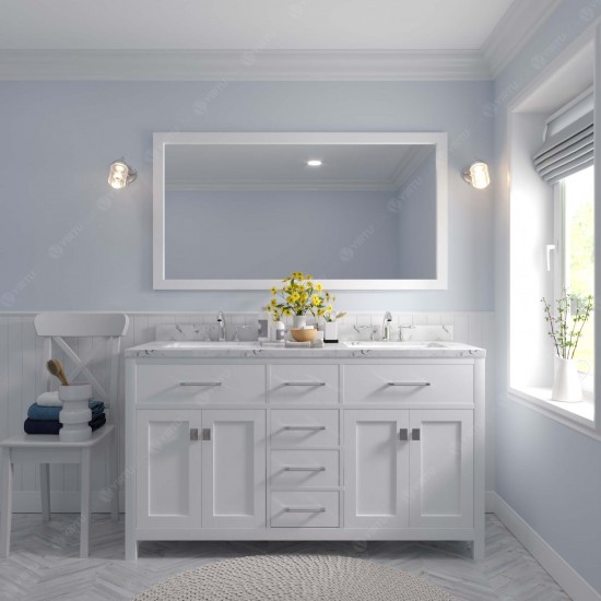 Caroline 60" Double Bath Vanity in White, Quartz Top, Sinks, MD-2060-CMSQ-WH-001