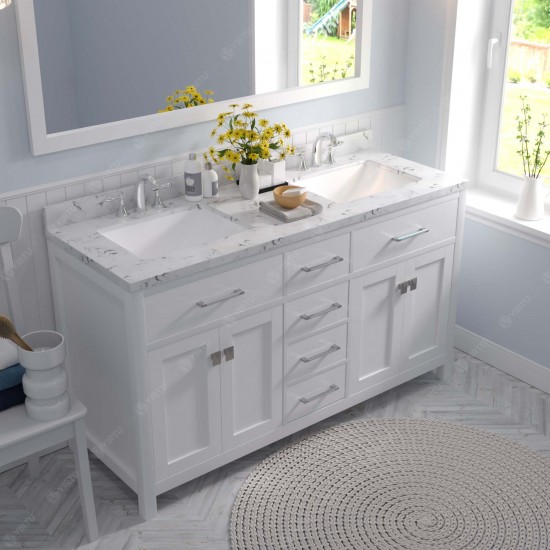 Caroline 60" Double Bath Vanity in White, Quartz Top, Sinks, MD-2060-CMSQ-WH-001