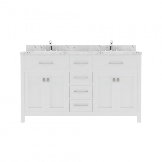 Caroline 60" Double Bath Vanity in White, Quartz Top, Sinks, MD-2060-CMSQ-WH-NM