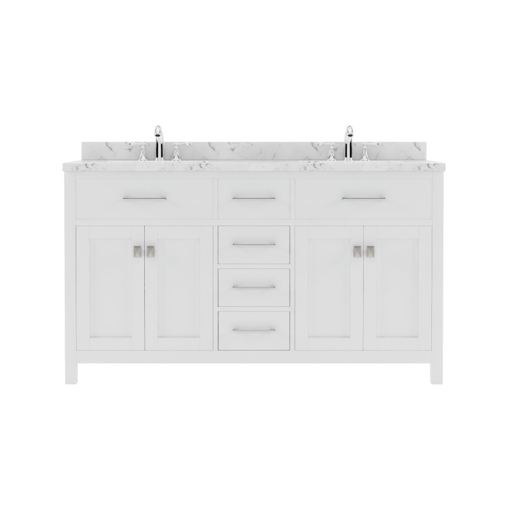 Caroline 60" Double Bath Vanity in White, Quartz Top, Sinks, MD-2060-CMSQ-WH-NM