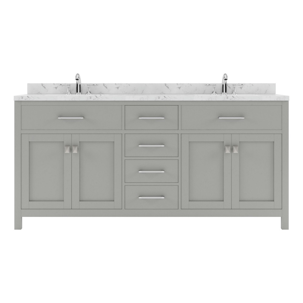 Caroline 72" Double Bath Vanity in Gray, Quartz Top, Sinks, MD-2072-CMRO-CG-NM