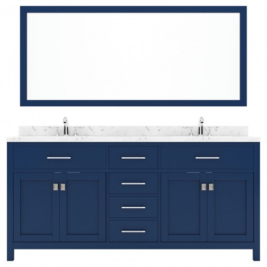 Caroline 72" Bath Vanity in French Blue, Quartz Top, Sinks, MD-2072-CMRO-FB