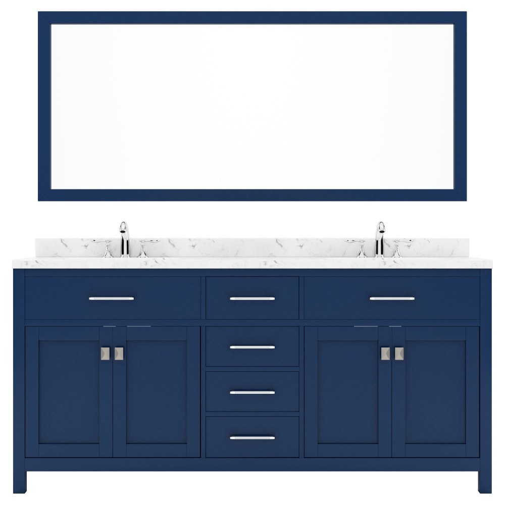 Caroline 72" Bath Vanity in French Blue, Quartz Top, Sinks, MD-2072-CMRO-FB