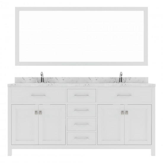 Caroline 72" Double Bath Vanity in White, Quartz Top, Sinks, MD-2072-CMRO-WH