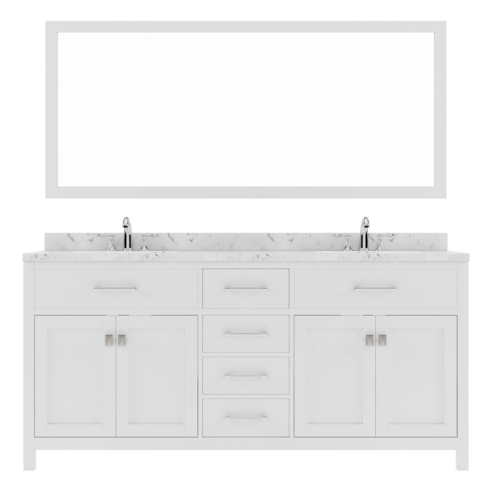 Caroline 72" Double Bath Vanity in White, Quartz Top, Sinks, MD-2072-CMRO-WH