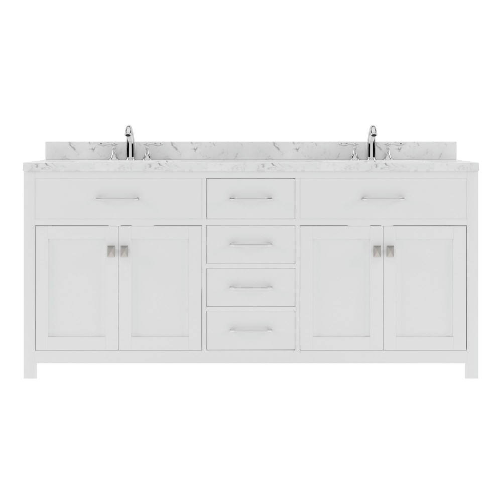 Caroline 72" Double Bath Vanity in White, Quartz Top, Sinks, MD-2072-CMRO-WH-NM