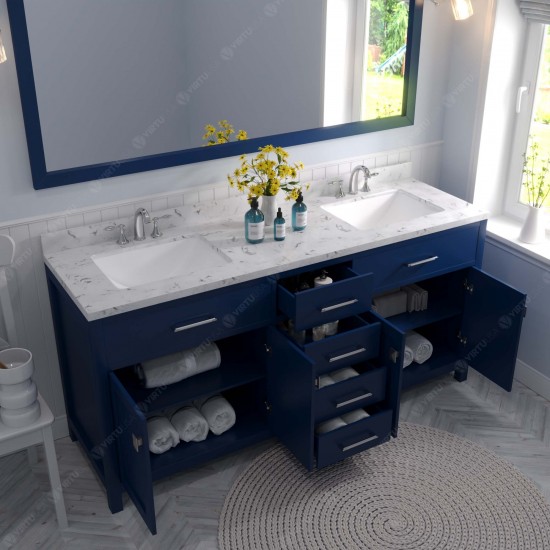 Caroline 72" Bath Vanity in French Blue, Quartz Top, Sinks, MD-2072-CMSQ-FB-001