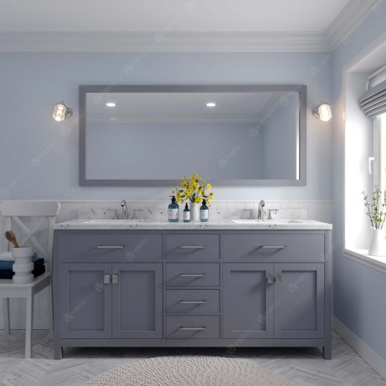 Caroline 72" Double Bath Vanity in Gray, Quartz Top, Sinks, MD-2072-CMSQ-GR