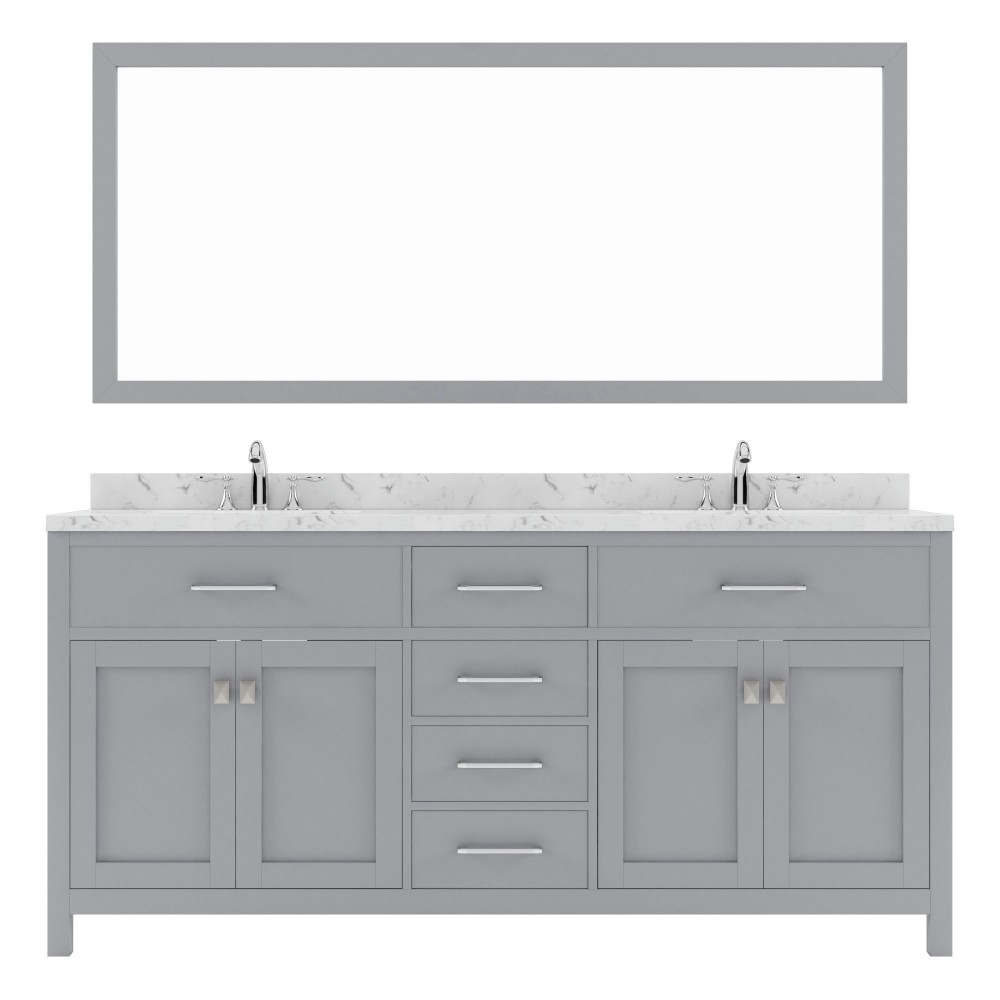 Caroline 72" Double Bath Vanity in Gray, Quartz Top, Sinks, MD-2072-CMSQ-GR-001