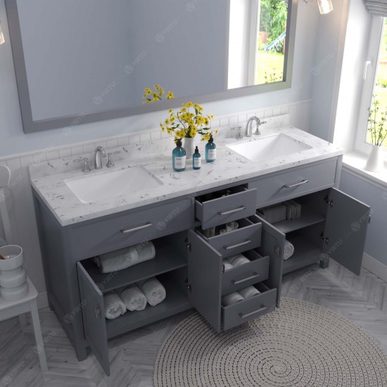 Caroline 72" Double Bath Vanity in Gray, Quartz Top, Sinks, MD-2072-CMSQ-GR-001