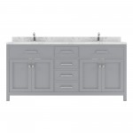 Caroline 72" Double Bath Vanity in Gray, Quartz Top, Sinks, MD-2072-CMSQ-GR-NM