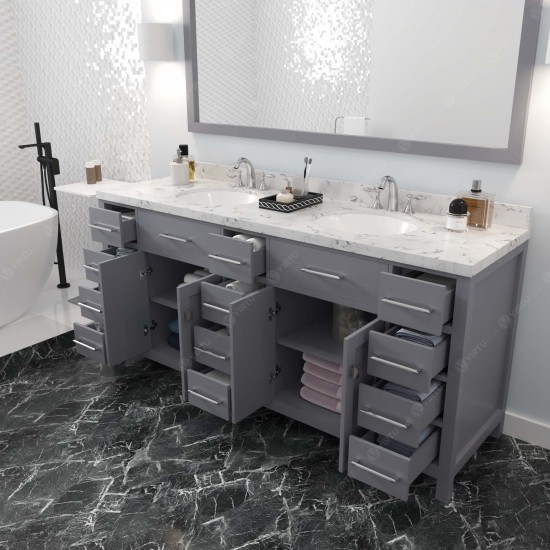 Caroline Parkway 72" Bath Vanity in Gray, Quartz Top, Sinks, MD-2172-CMRO-GR-002