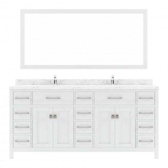 Caroline Parkway 72" Bath Vanity White, Quartz Top, Sinks, MD-2172-CMRO-WH-001