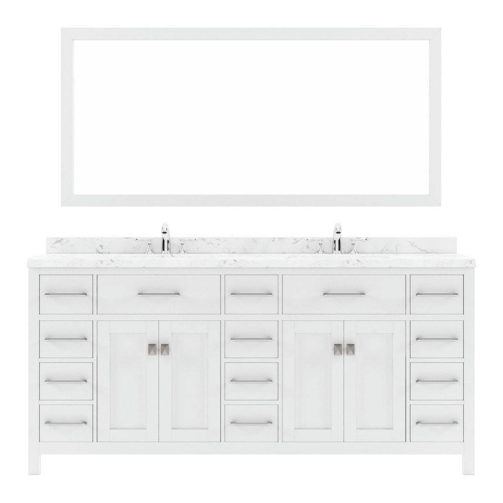 Caroline Parkway 72" Bath Vanity White, Quartz Top, Sinks, MD-2172-CMRO-WH-001