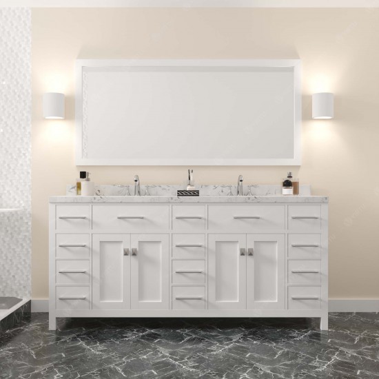 Caroline Parkway 72" Bath Vanity White, Quartz Top, Sinks, MD-2172-CMRO-WH-001