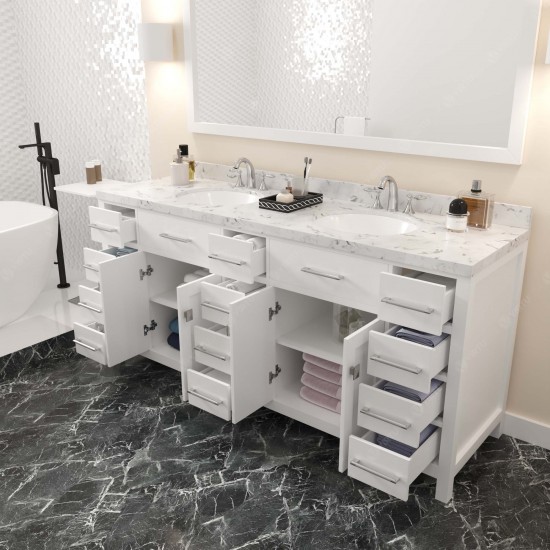 Caroline Parkway 72" Bath Vanity White, Quartz Top, Sinks, MD-2172-CMRO-WH-001