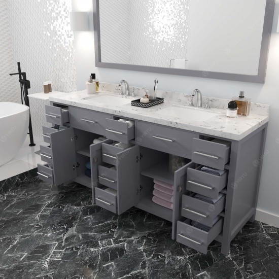 Caroline Parkway 72" Bath Vanity in Gray, Quartz Top, Sinks, MD-2172-CMSQ-GR