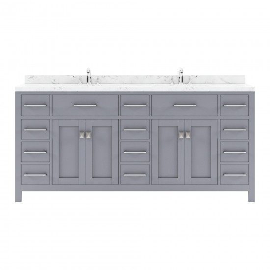 Caroline Parkway 72" Bath Vanity in Gray, Quartz Top, Sinks, MD-2172-CMSQ-GR-NM
