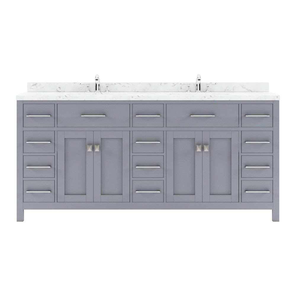 Caroline Parkway 72" Bath Vanity in Gray, Quartz Top, Sinks, MD-2172-CMSQ-GR-NM