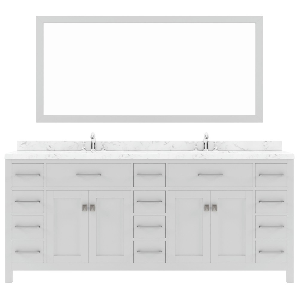 Caroline Parkway 78" Bath Vanity in White, Quartz Top, Sinks, MD-2178-CMRO-WH