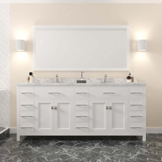 Caroline Parkway 78" Bath Vanity in White, Quartz Top, Sinks, MD-2178-CMRO-WH